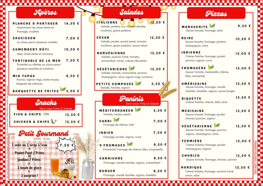 Menu du snack-bar l'Étrier - Saison 2025